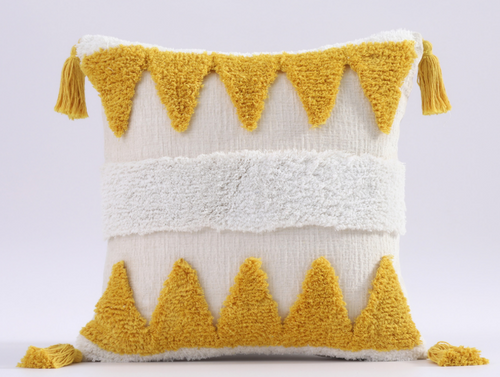 Fall 2022, Mustard & Cream Cotton CanvaS Boho Tassel Pillow